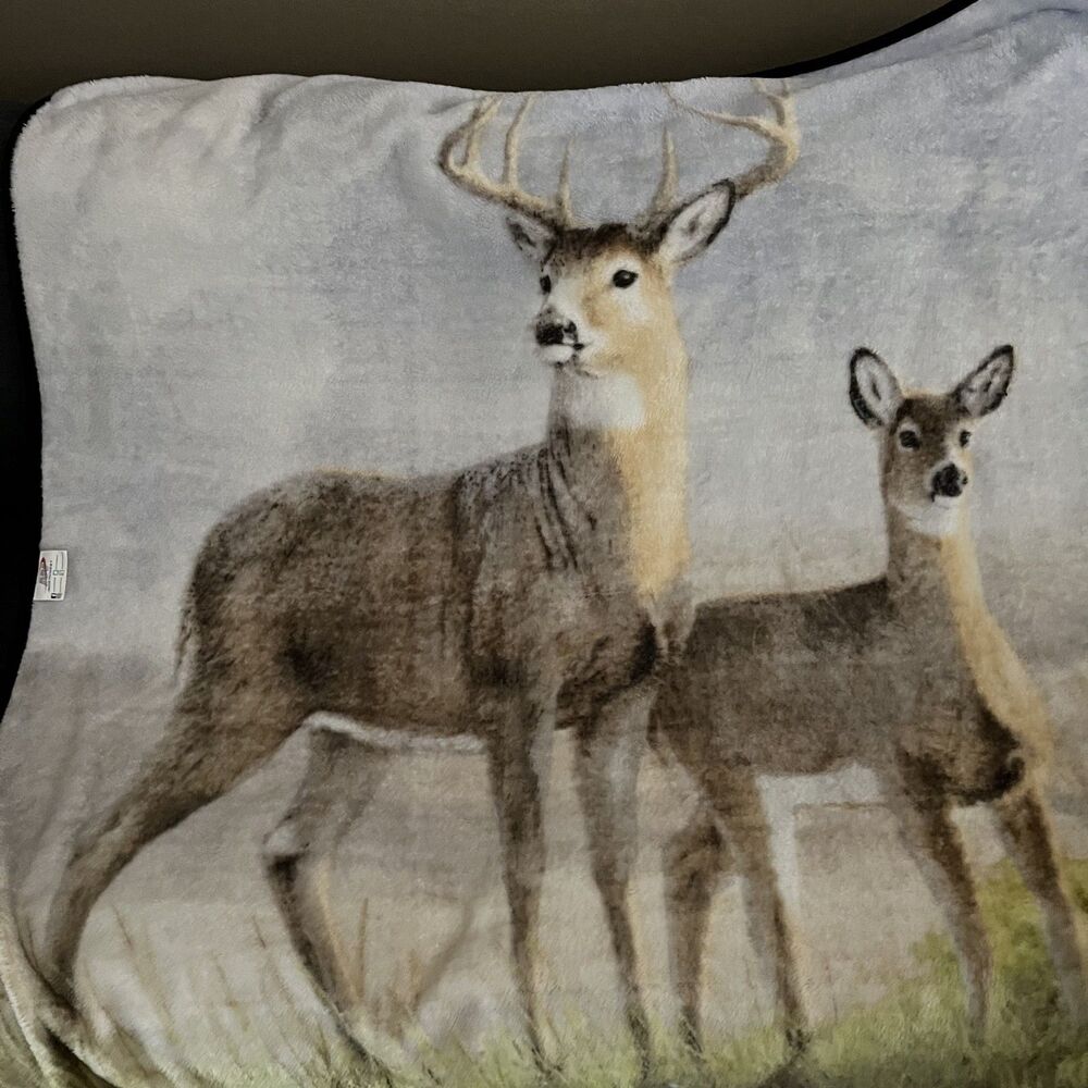 Northwest Joe Hautman Clearing Sky Buck & Doe Raschel Throw 50x 60 Cabin Decor - Picture 4 of 7
